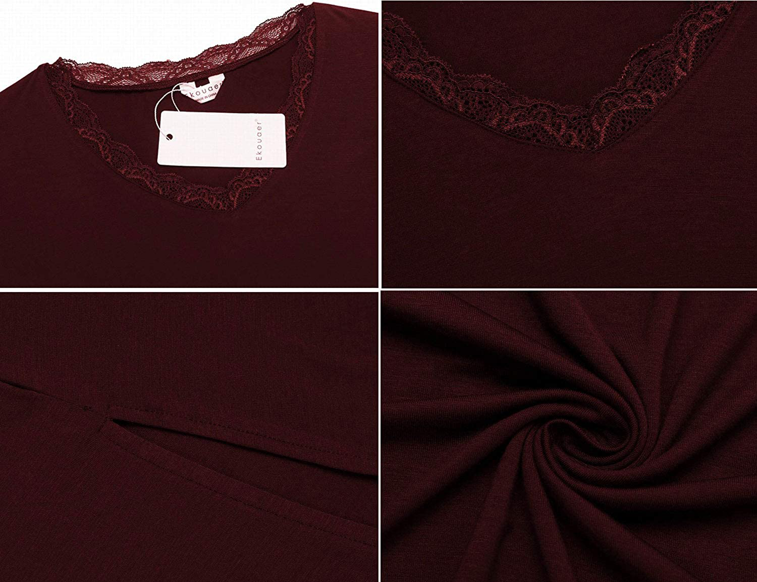 Ekouaer Sleepshirt for Women Sexy Nightgowns Long Sleeve Sleepwear Night Dress V-Neck Nightwear Gown Loungewear S-XXL Apparel & Accessories > Clothing > Sleepwear & Loungewear > Nightgowns Kylie Max   