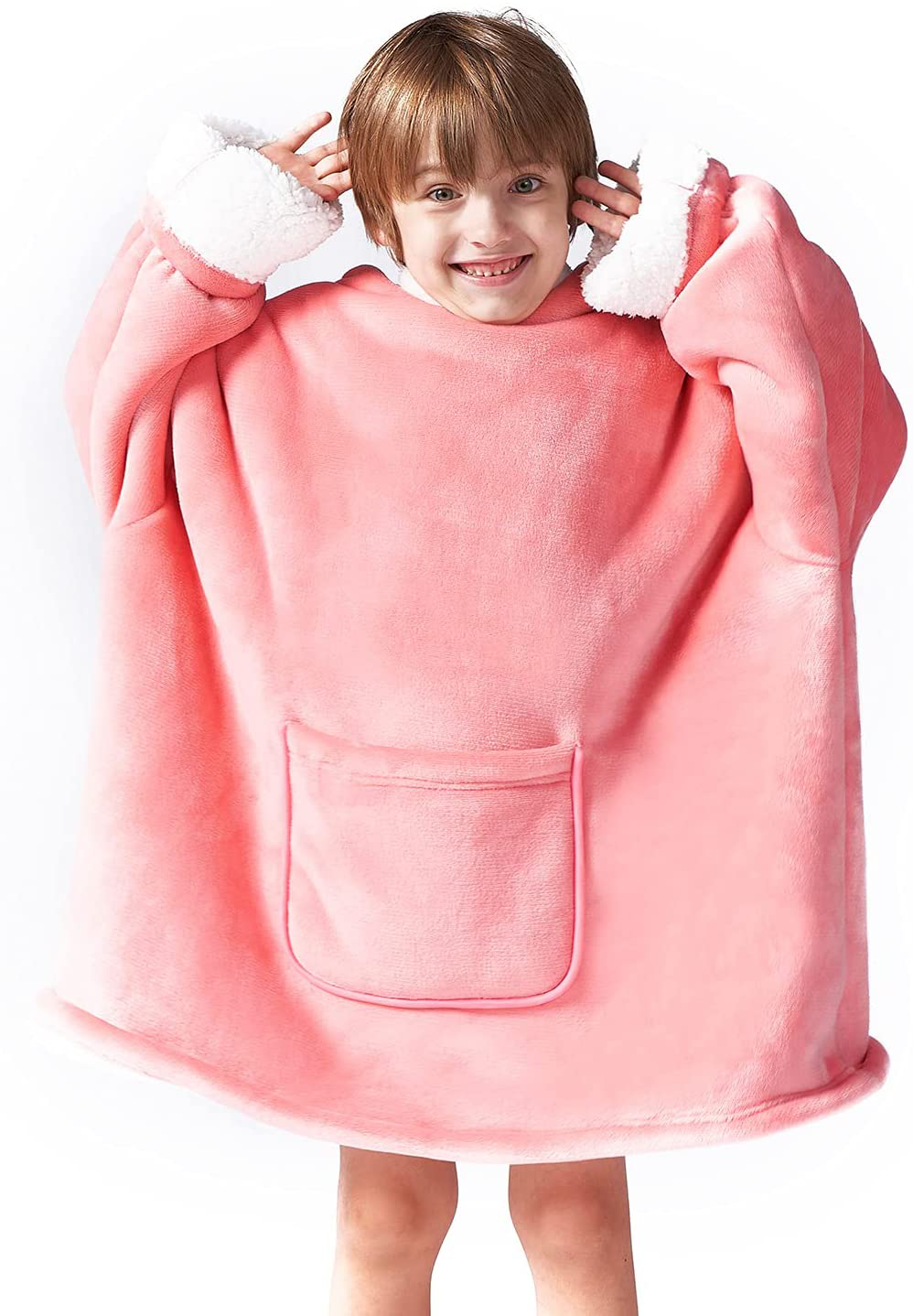 Hansleep Wearable Blanket Sherpa Oversized Sweatshirt with Hoodie, Soft Warm Flannel Fleece Throw Blankets Sweatshirt with Sleeves and Pocket, One Size Fits All (Grey, Medium) Arts & Entertainment > Party & Celebration > Gift Giving Hansleep Pink Kids 