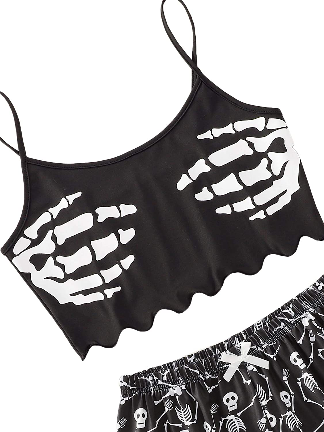 SOLY HUX Women'S Cute Cartoon Print Lettuce Trim Cami Top and Shorts Cute Pajama Set Sleepwear Apparel & Accessories > Clothing > Sleepwear & Loungewear Kylie Max   