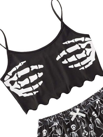SOLY HUX Women'S Cute Cartoon Print Lettuce Trim Cami Top and Shorts Cute Pajama Set Sleepwear Apparel & Accessories > Clothing > Sleepwear & Loungewear Kylie Max   