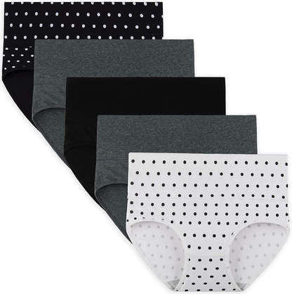 INNERSY Womens High Waisted Underwear Cotton Panties Regular & plus Size 5-Pack Apparel & Accessories > Clothing > Underwear & Socks > Underwear INNERSY Solid Colors and Polka Dot X-Large 