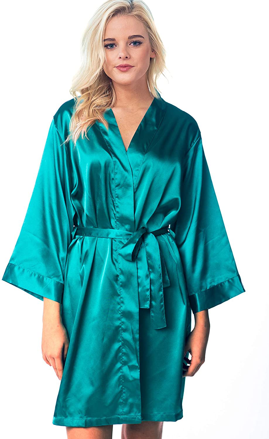 Pretty Robes Silk Satin Robes for Women Short Kimono Robe for Brides and Bridesmaids Wedding and Bridal Party Loungewear Apparel & Accessories > Clothing > Sleepwear & Loungewear > Robes Pretty Robes Teal Large-X-Large 
