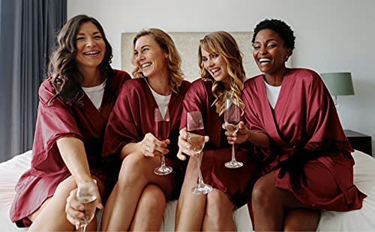 Women Bridesmaid Bridal Silk Robes - Short Pure Color Satin Kimono Bathrobes for Women,Wedding Party Getting Ready Robes Apparel & Accessories > Clothing > Sleepwear & Loungewear > Robes Vphom   
