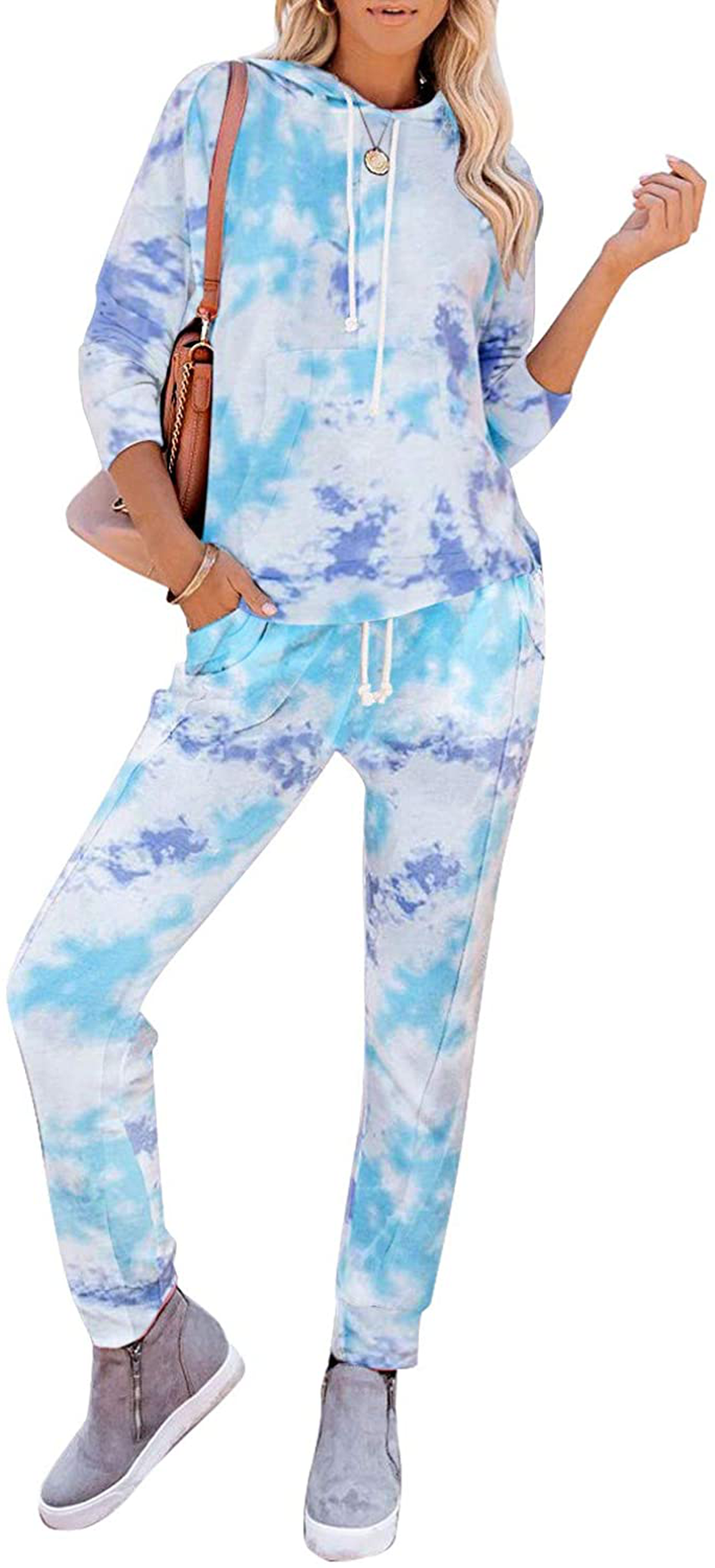 luvamia Women Tie Dye Pajama Sets Long Sleeve Tops and Pants PJ Sets Joggers Loungewear Sleepwear Apparel & Accessories > Clothing > Sleepwear & Loungewear > Pajamas KYLIE MAX X Hooded Blue XX-Large 