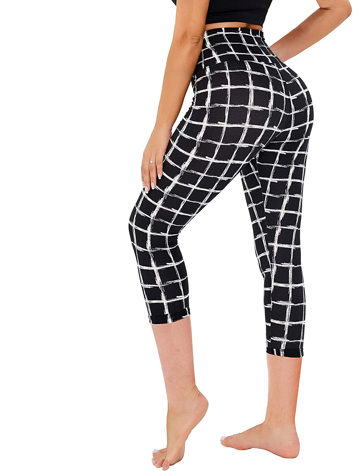 GAYHAY High Waisted Capri Leggings for Women - Soft Slim Tummy Control - Exercise Pants for Running Cycling Yoga Workout Apparel & Accessories > Clothing > Activewear Gayhay White Plaid Small-Medium 