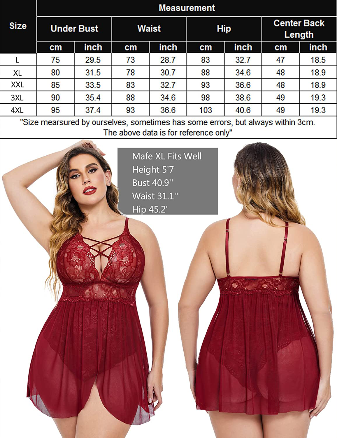 Avidlove plus Size Babydoll Womens Snap Crotch Lingerie V Neck Lace Nighty Mesh Sleepwear L-5XL Apparel & Accessories > Clothing > Underwear & Socks > Lingerie Kylie Max   