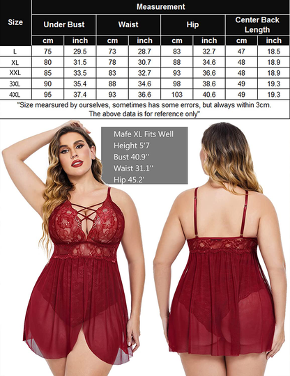 Avidlove plus Size Babydoll Womens Snap Crotch Lingerie V Neck Lace Nighty Mesh Sleepwear L-5XL Apparel & Accessories > Clothing > Underwear & Socks > Lingerie Kylie Max   