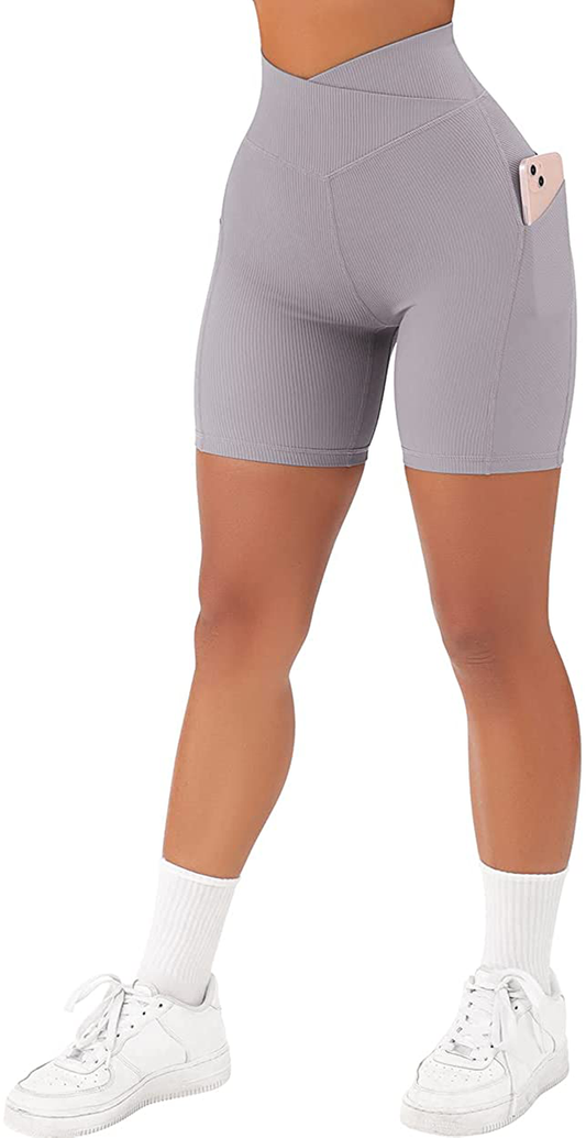 SUUKSESS Women Cross Workout Shorts with Pockets 5" High Waist Booty Biker Short Apparel & Accessories > Clothing > Shorts Kylie Max   