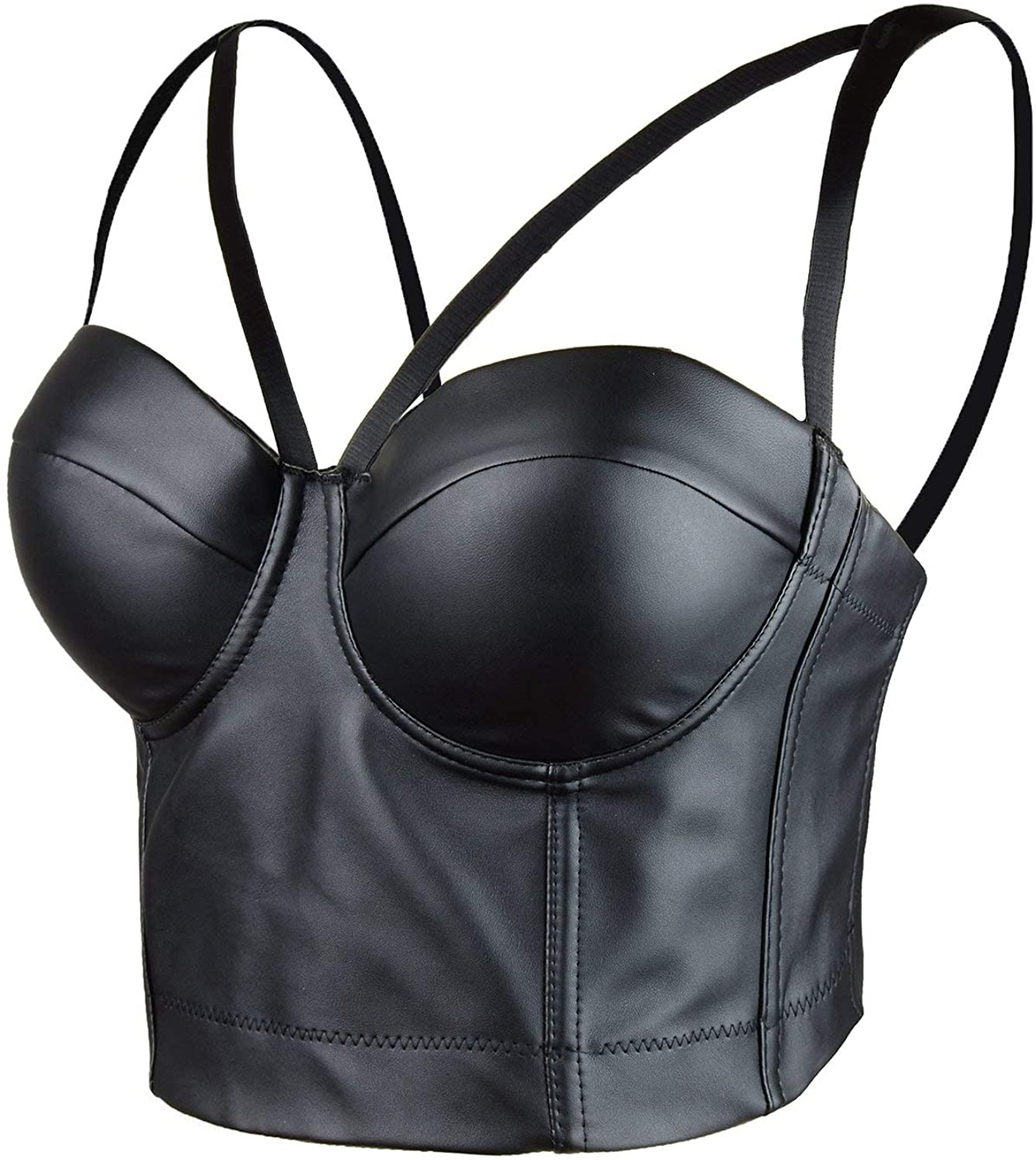 ELLACCI PU Leather Sexy Cut Cross Bustier Crop Top Gothic Women'S Corset Top Bra Apparel & Accessories > Clothing > Underwear & Socks > Lingerie ELLACCI Large  