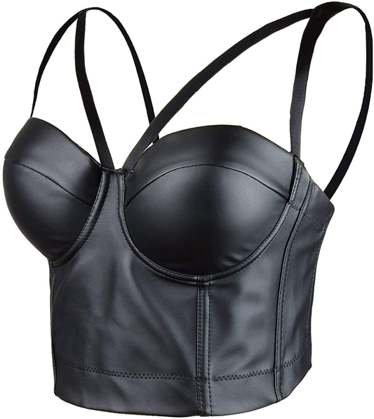 ELLACCI PU Leather Sexy Cut Cross Bustier Crop Top Gothic Women'S Corset Top Bra Apparel & Accessories > Clothing > Underwear & Socks > Lingerie ELLACCI Large  