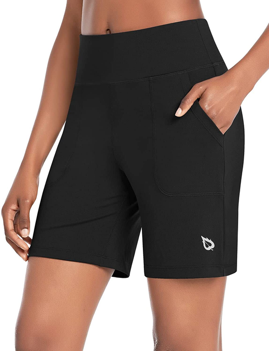 BALEAF Women'S 7" Athletic Long Shorts High Waisted Running Bermuda Shorts with Pockets Apparel & Accessories > Clothing > Shorts Kylie Max   