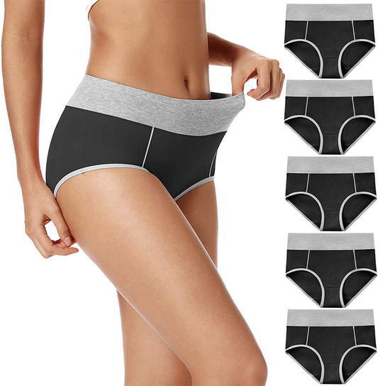 POKARLA Women'S High Waisted Cotton Underwear Soft Breathable Panties Stretch Briefs Regular & plus Size 5-Pack Apparel & Accessories > Clothing > Underwear & Socks > Underwear POKARLA Black-5pack Small 