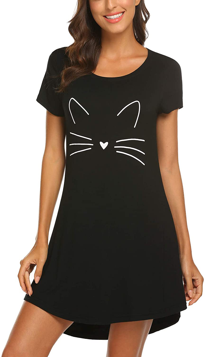 Hotouch Night Shirts Womens Nightgowns Cute round Neck Short Sleeve Printed Sleep Shirts Soft Sleepwear XS-XXL Apparel & Accessories > Clothing > Sleepwear & Loungewear > Nightgowns Kylie Max   