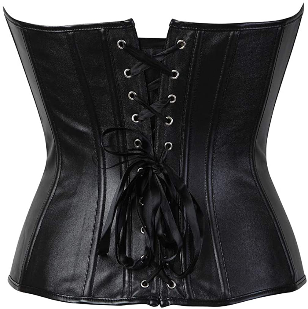 Frawirshau Faux Leather Corsets for Women Sexy Lace up Boned Overbust Corset Bustier Lingerie Top Apparel & Accessories > Clothing > Underwear & Socks > Lingerie frawirshau   