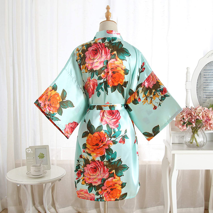 Peony Floral Silk Kimono Robe Bride Bridal Bridesmaid Robes Dressing Gown Housecoat Bathrobe for Women Apparel & Accessories > Clothing > Sleepwear & Loungewear > Robes QXQTER   