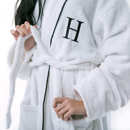 SUPERIOR Monogrammed Egyptian Cotton Bath Robe White Adult Unisex Bathrobe, Small/Medium, S Apparel & Accessories > Clothing > Sleepwear & Loungewear > Robes SUPERIOR   