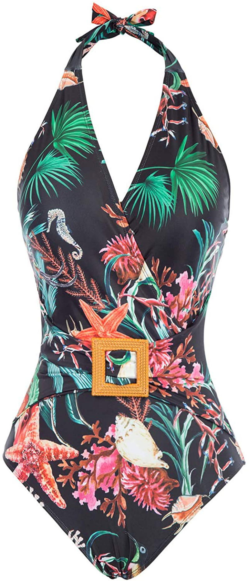 GRACE KARIN Women'S Halter Swimwear V Neck Stripe One-Piece Swimsuit Monokini Apparel & Accessories > Clothing > Swimwear Kylie Max   