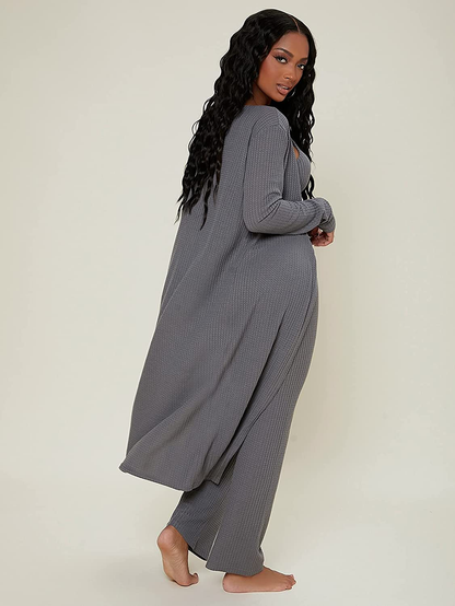 Shein Women'S Ruched Knot Bust Cami Top Long Pants Lounge Set with Long Sleeve Robe Apparel & Accessories > Clothing > Sleepwear & Loungewear Kylie Max   