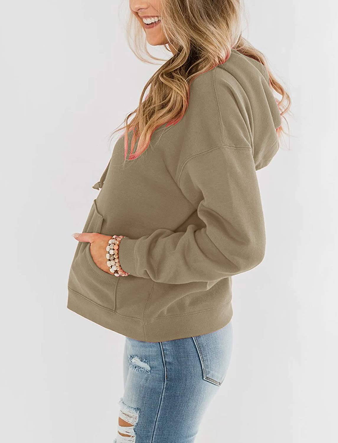 Bingerlily Women'S Casual Hoodies Long Sleeve Solid Lightweight Pullover Tops Loose Sweatshirt with Pocket Apparel & Accessories > Clothing > Activewear Kylie Max   