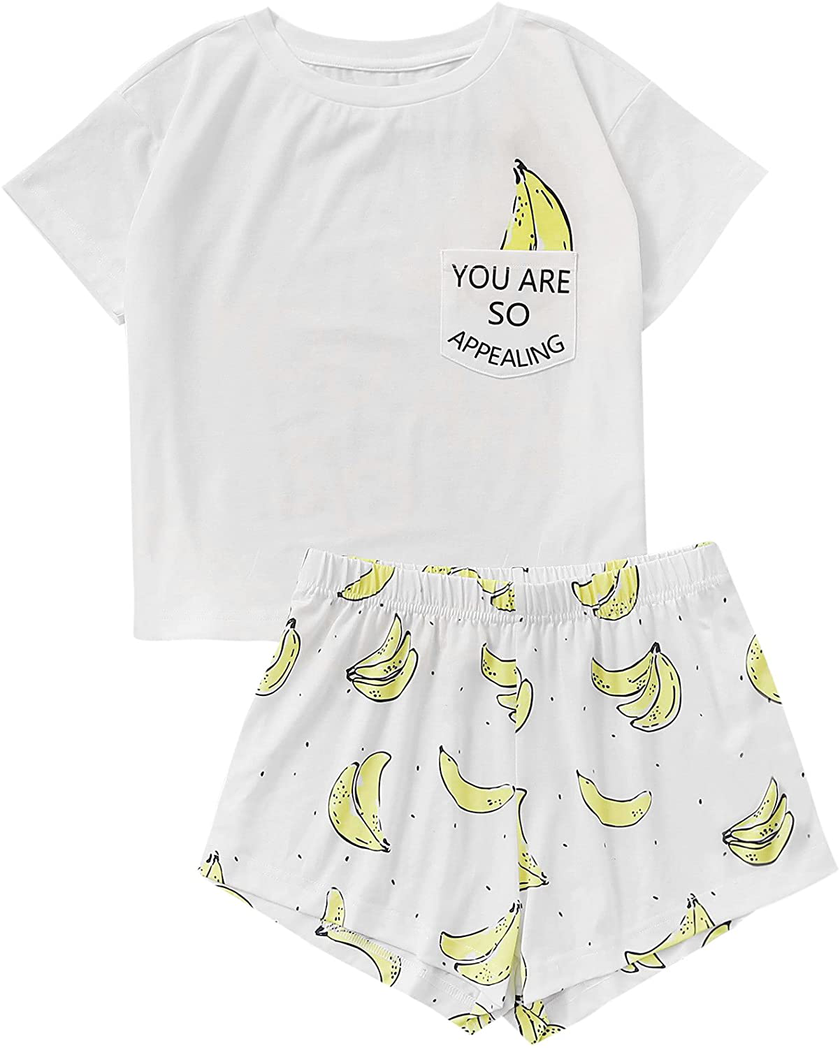 DIDK Women'S Cute Cartoon Print Tee and Shorts Pajama Set Apparel & Accessories > Clothing > Sleepwear & Loungewear > Pajamas Kylie Max   