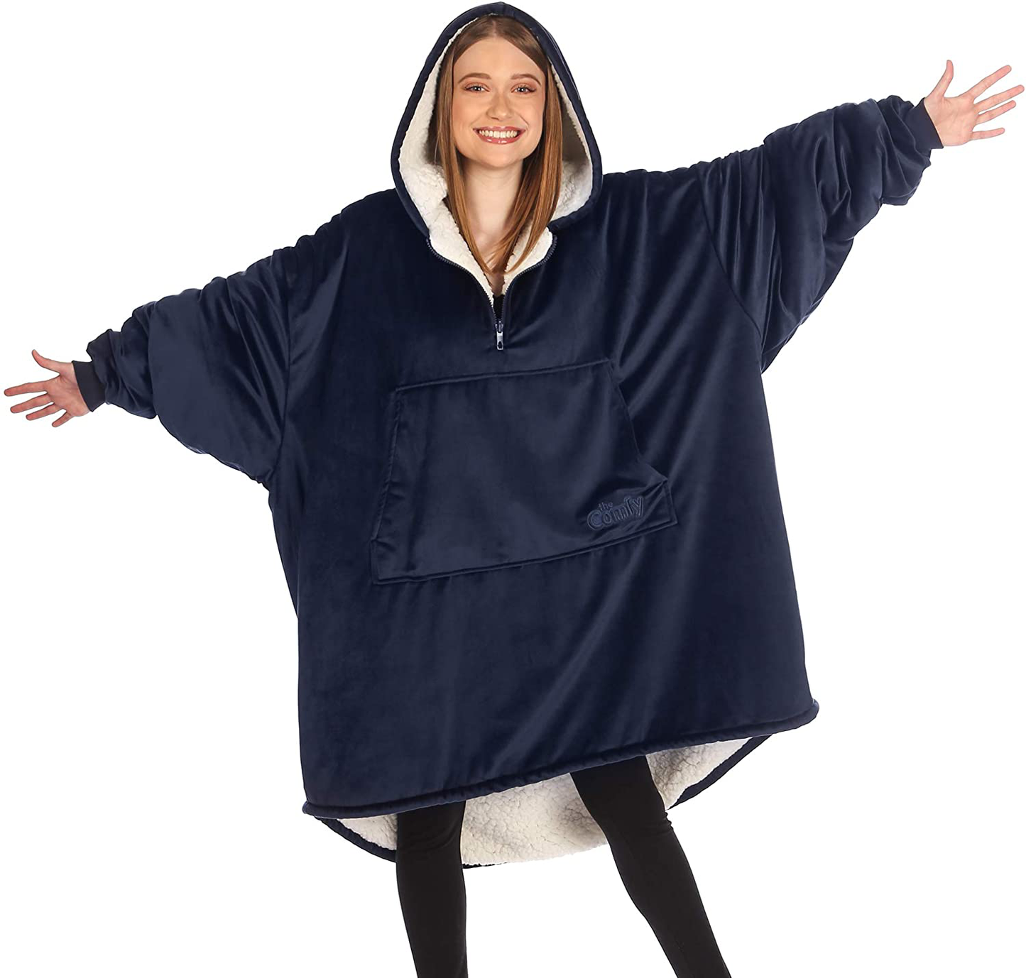 THE COMFY Original| Oversized Microfiber & Sherpa Wearable Blanket, Seen On Shark Tank, One Size Fits All Arts & Entertainment > Party & Celebration > Gift Giving The Comfy Dark Navy Quarter Zip 