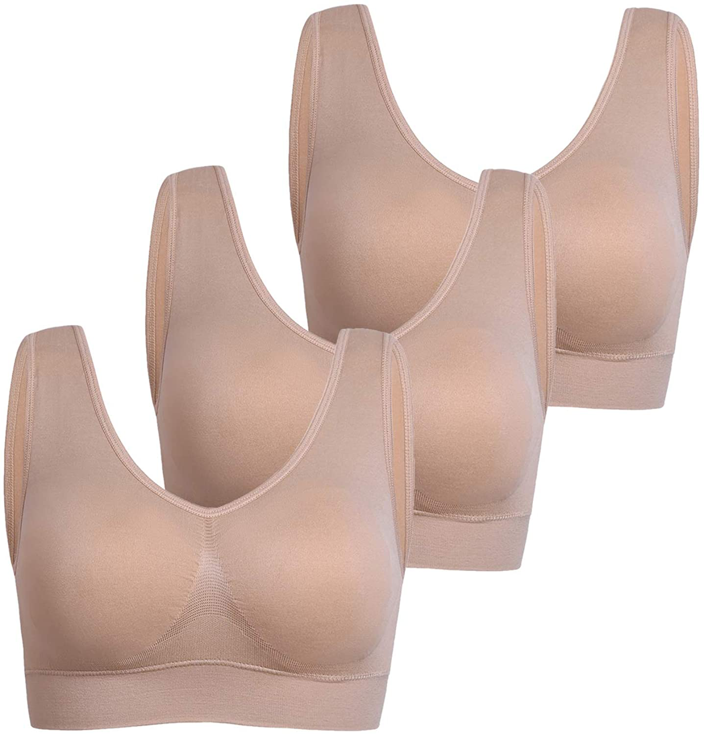 PRETTYWELL Sleep Bras for Women, Comfort Seamless Wireless Stretchy Sports Bra,3 Pack Yoga Bras, with Removable Pads Apparel & Accessories > Clothing > Underwear & Socks > Bras Kylie Max   