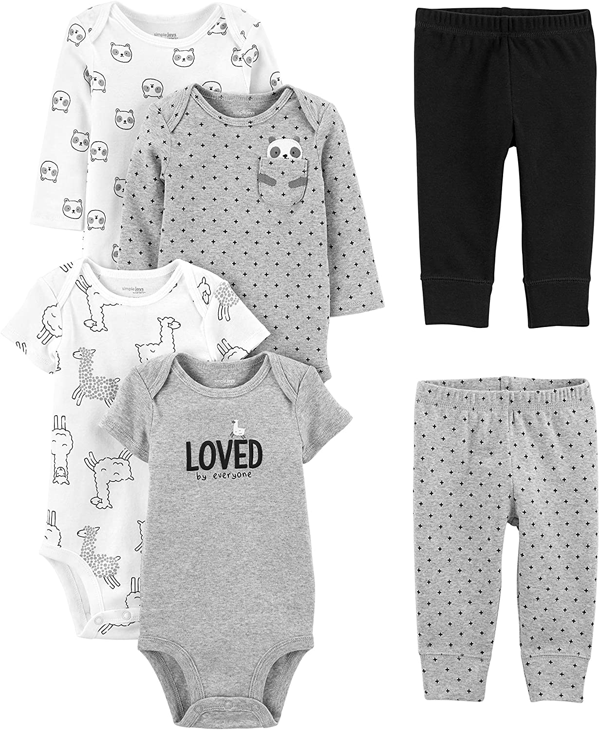 Simple Joys by Carter'S Unisex Toddlers and Babies' 6-Piece Neutral Bodysuits (Short and Long Sleeve) and Pants Set Apparel & Accessories > Clothing > Underwear & Socks > Lingerie Simple Joys by Carter's White/Grey, Panda/Llama/Love Preemie 