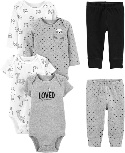 Simple Joys by Carter'S Unisex Toddlers and Babies' 6-Piece Neutral Bodysuits (Short and Long Sleeve) and Pants Set Apparel & Accessories > Clothing > Underwear & Socks > Lingerie Simple Joys by Carter's White/Grey, Panda/Llama/Love Preemie 