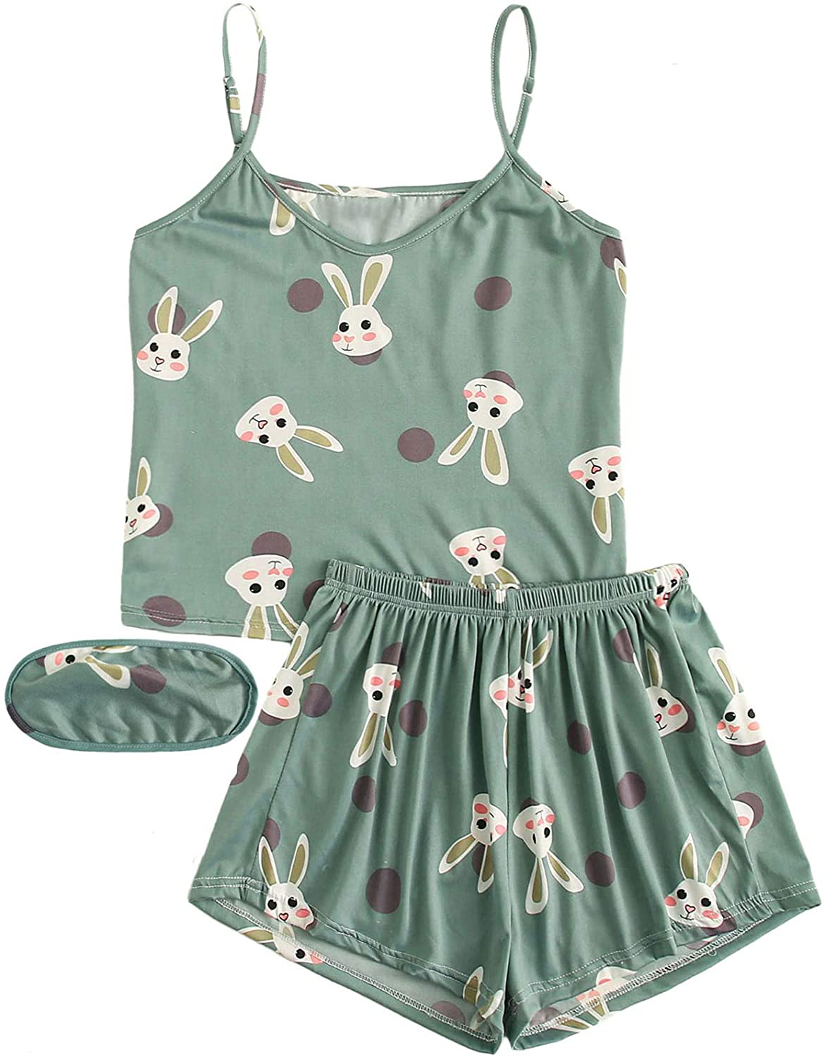 Shein Women'S Cute Cartoon Print Cami Top and Shorts Pajama Set with Eye Mask Apparel & Accessories > Clothing > Sleepwear & Loungewear Kylie Max   