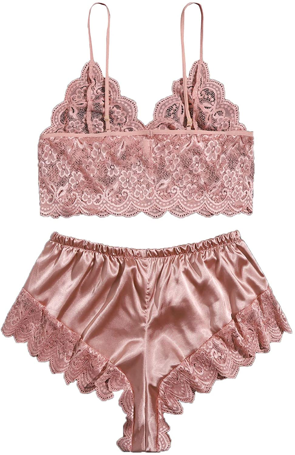 SOLY HUX Women'S plus Size Spaghetti Strap Lace Trim Bralette and Shorts Sleepwear Pajama Lingerie Set Apparel & Accessories > Clothing > Underwear & Socks > Lingerie KYLIE MAX   