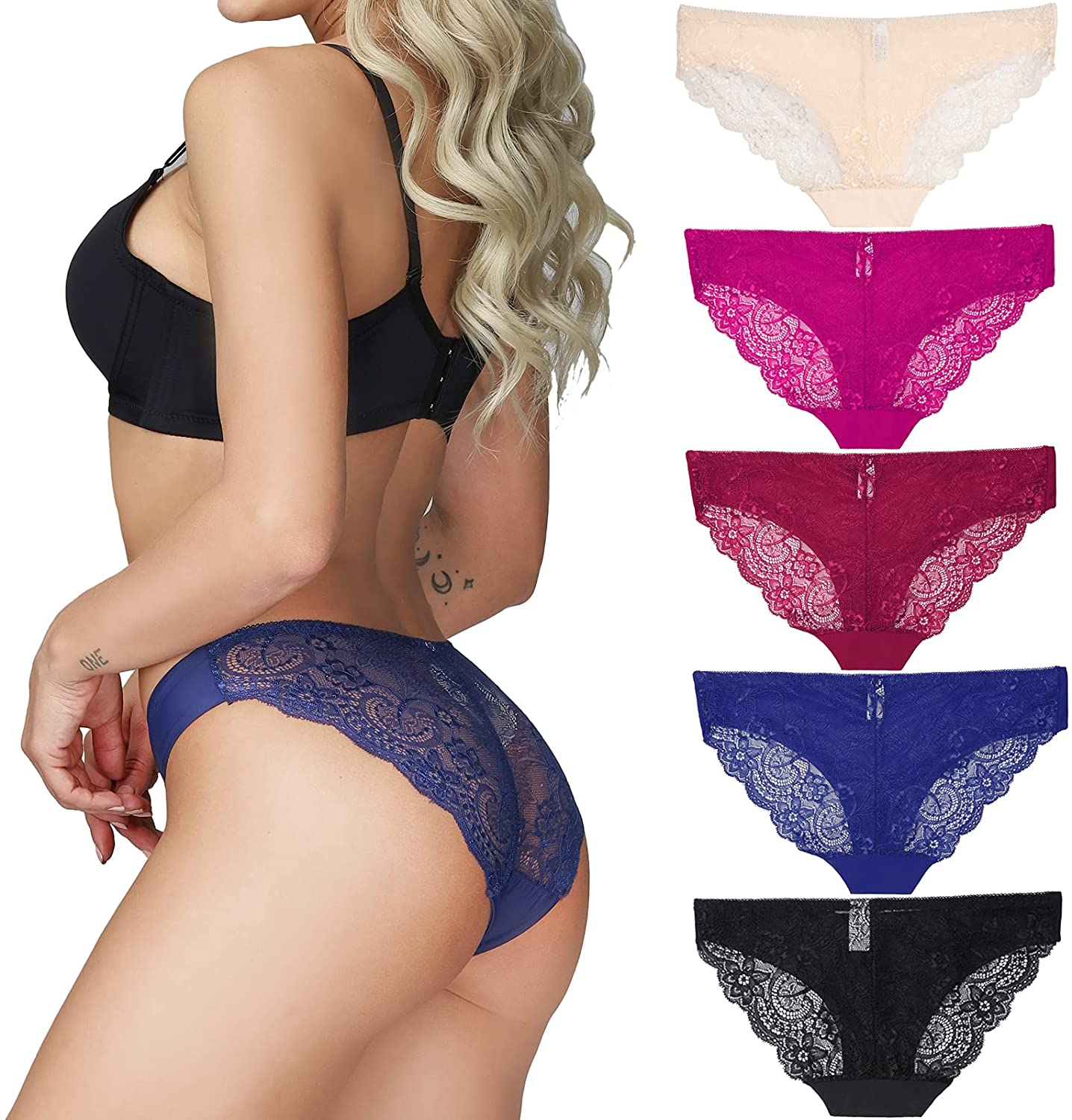 Talanes Women’S High Waisted Lace Underwear Sexy, Ladies Cheeky Lacy Panties Briefs , Soft Full Coverage Panty Multipack Apparel & Accessories > Clothing > Underwear & Socks > Underwear Talanes Hipster Style-black/Navy Blue/Skin/Purple/Wine Red 3X-Large 