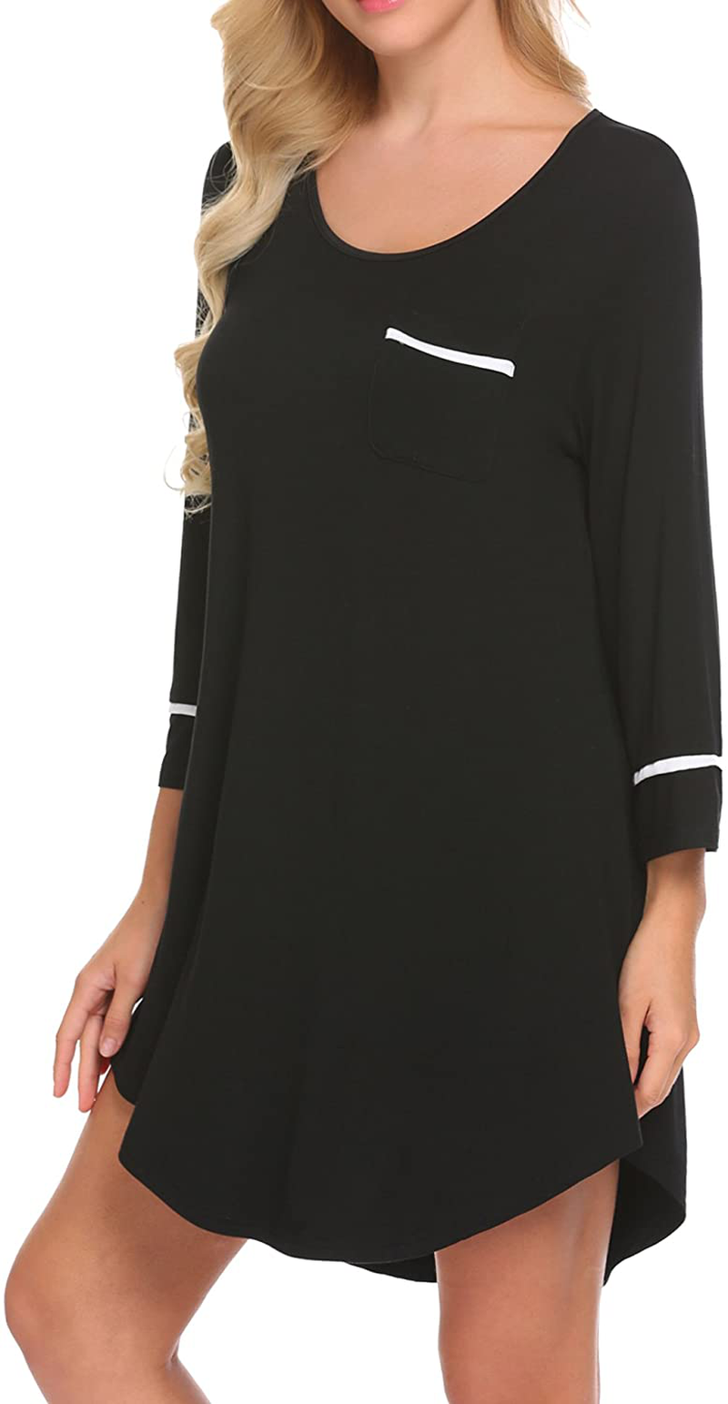 Ekouaer Women’S Sleepshirt 3/4 Sleeves Nightgown Sexy Nightshirts Boyfriend Sleepwear S-XXL Apparel & Accessories > Clothing > Sleepwear & Loungewear > Nightgowns Kylie Max   