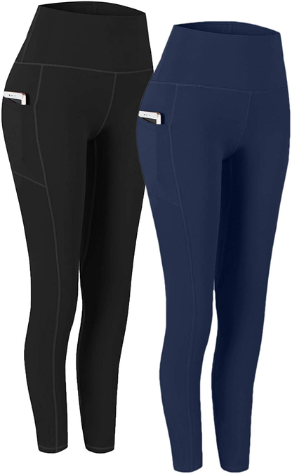 Fengbay 2 Pack High Waist Yoga Pants, Pocket Yoga Pants Tummy Control Workout Running 4 Way Stretch Yoga Leggings Apparel & Accessories > Clothing > Activewear Fengbay Black & Navy Large 