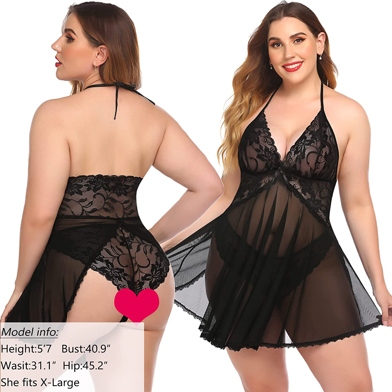 Avidlove Lingerie for Women Lace Babydoll Halter Chemise V Neck Nightgown Sexy Sleepwear Nightdress Apparel & Accessories > Clothing > Underwear & Socks > Lingerie Kylie Max   