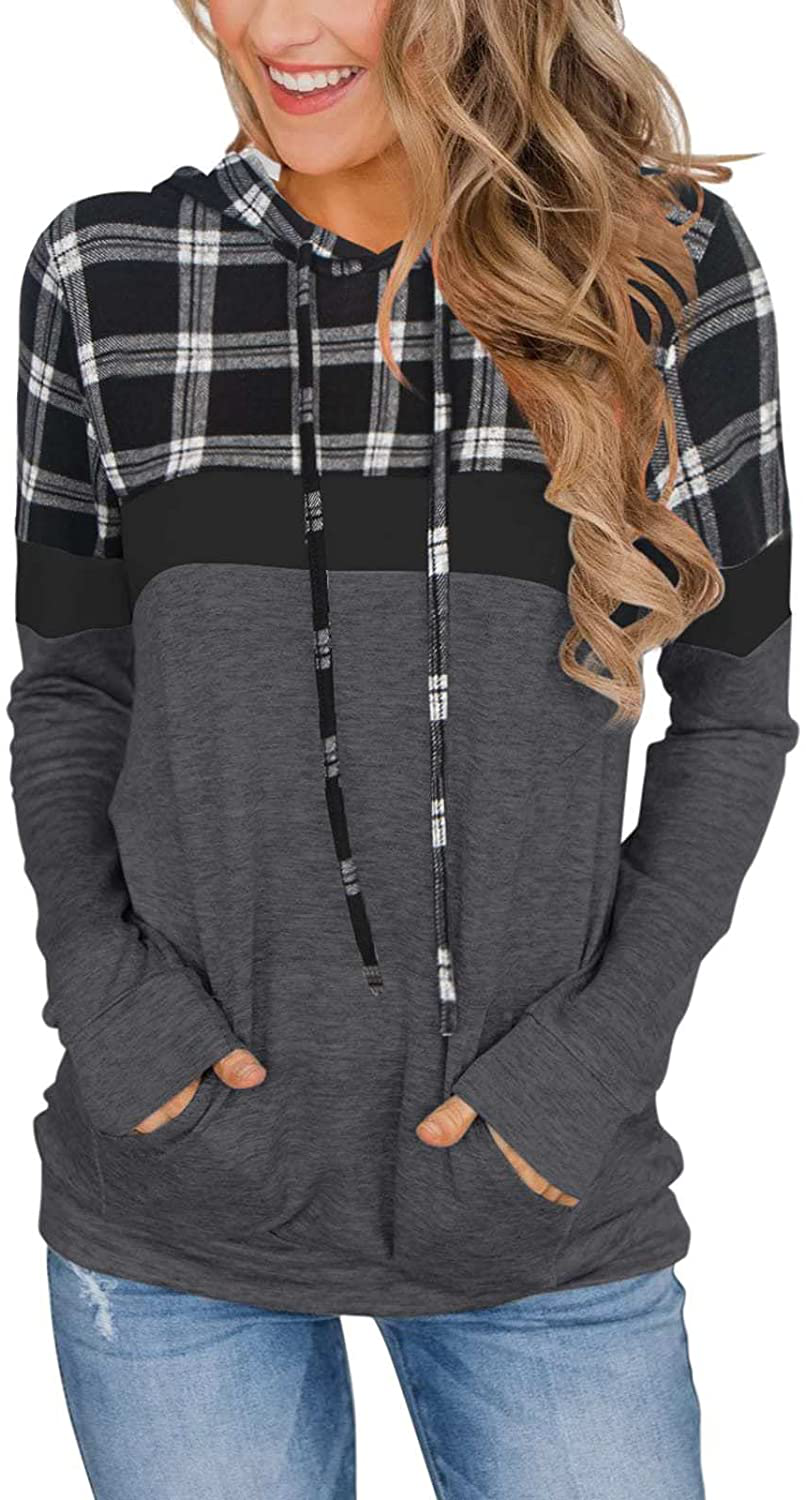 PINKMSTYLE Women'S Casual Color Block Hoodies Tops Long Sleeve Drawstring Pullover Sweatshirts with Pocket(S-Xxl) Apparel & Accessories > Clothing > Activewear Kylie Max   
