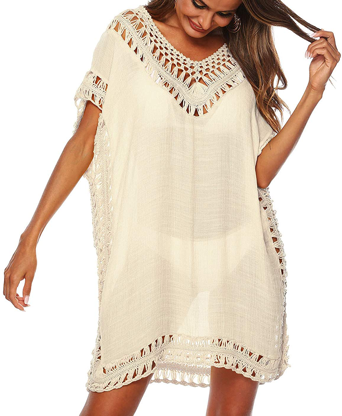 Wander Agio Womens Swimwear Cover up Swim Suit Beach Bikini Coverups Stripe Printing Hollow Out Apparel & Accessories > Clothing > Swimwear Kylie Max   