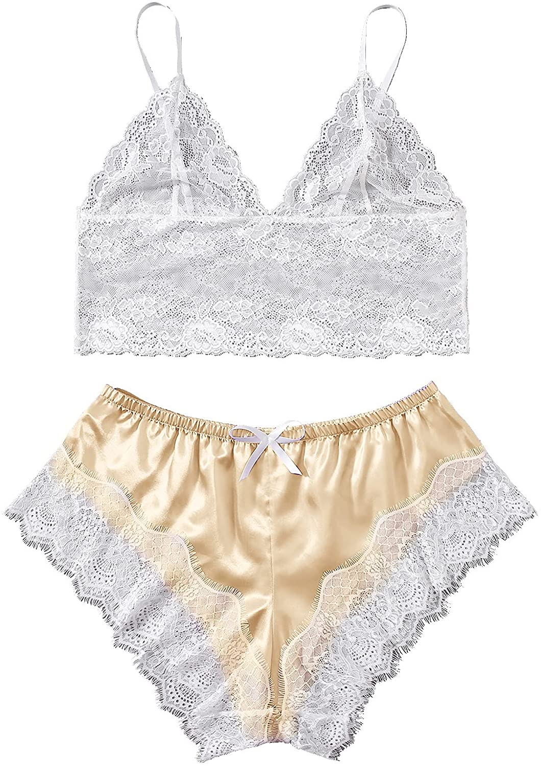 SOLY HUX Women'S plus Size Spaghetti Strap Lace Trim Bralette and Shorts Sleepwear Pajama Lingerie Set Apparel & Accessories > Clothing > Underwear & Socks > Lingerie KYLIE MAX Champagne XX-Large Plus 