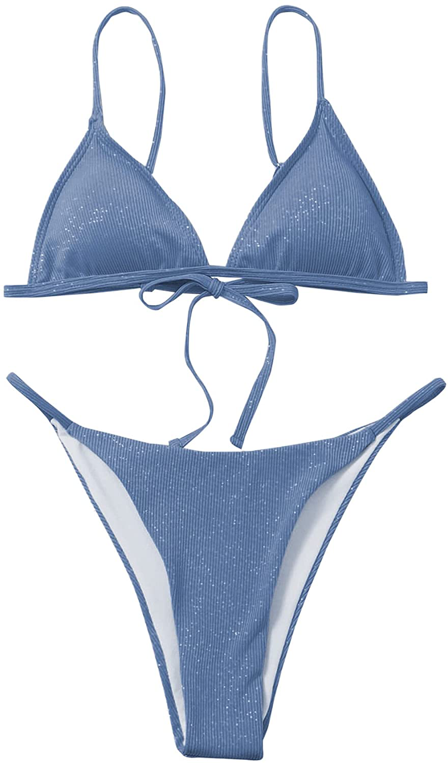 SOLY HUX Women's Halter Triangle Tie Side Bikini 2 Piece Swimsuits Apparel & Accessories > Clothing > Swimwear SOLY HUX Blue Glitter Small 