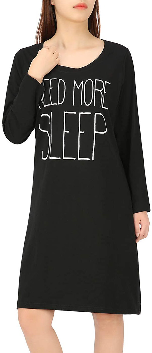 HDE Womens Sleepwear Cotton Nightgowns Long Sleeve Sleepshirt Print Night Shirt Apparel & Accessories > Clothing > Sleepwear & Loungewear > Nightgowns Kylie Max   