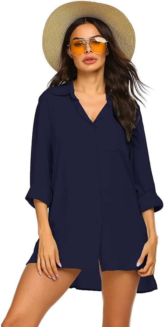 Ekouaer Women'S Beach Bikini Cover-Up Long Roll-Up Sleeve Summer Covers Apparel & Accessories > Clothing > Swimwear Kylie Max   