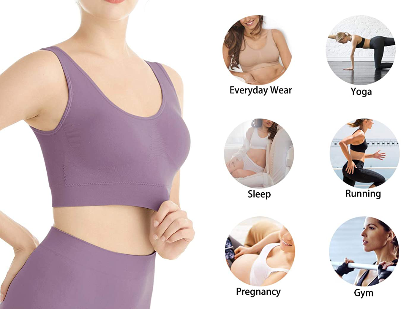Lemef 3-Pack Seamless Sports Bra Wirefree Yoga Bra with Removable Pads for Women Apparel & Accessories > Clothing > Underwear & Socks > Bras Kylie Max   