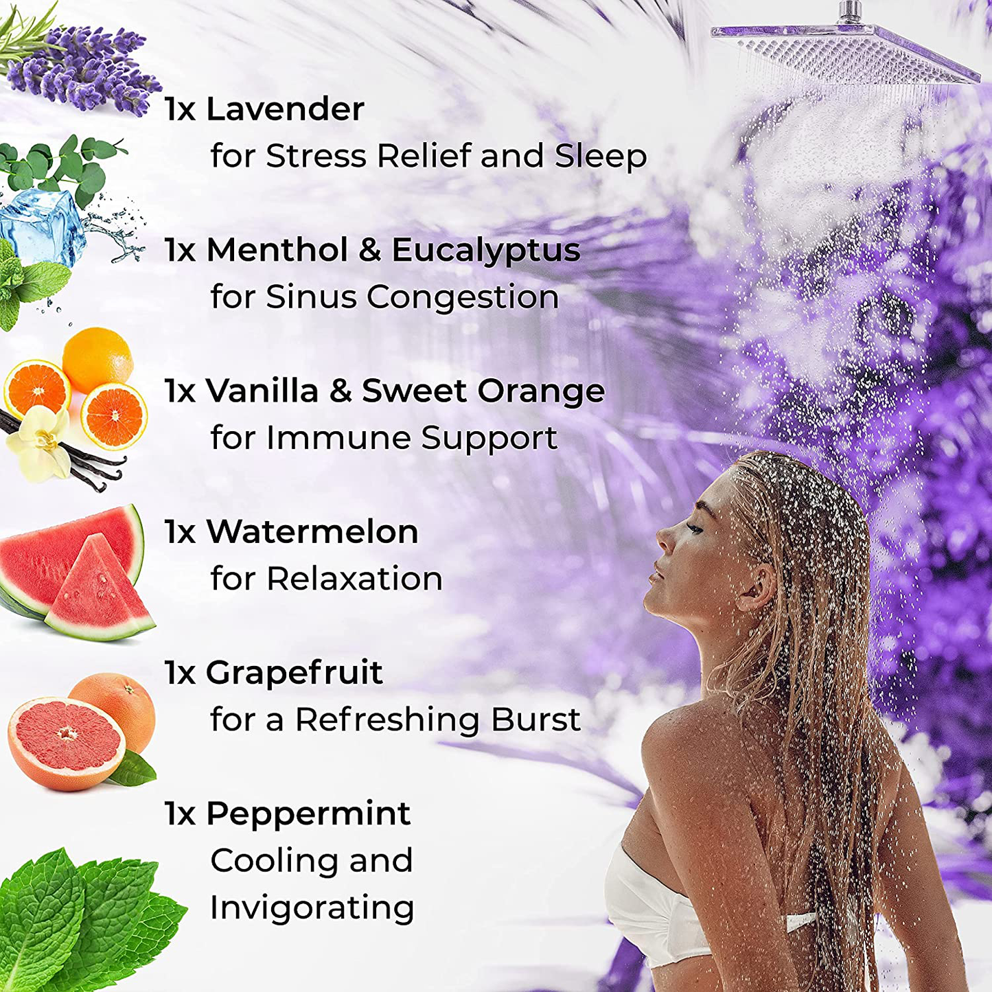 Cleverfy Aromatherapy Shower Steamers - Variety Pack of 6 Shower Bombs with Essential Oils. Purple Set: Lavender, Watermelon, Grapefruit, Menthol & Eucalyptus, Vanilla & Sweet Orange, Peppermint Arts & Entertainment > Party & Celebration > Gift Giving CLEVERFY   