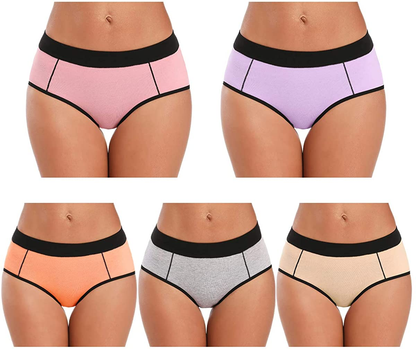 POKARLA Women'S Cotton Stretch Underwear Ladies Mid-High Waisted Briefs Panties 5-Pack Apparel & Accessories > Clothing > Underwear & Socks > Underwear POKARLA Multicolored-5pack X-Large 