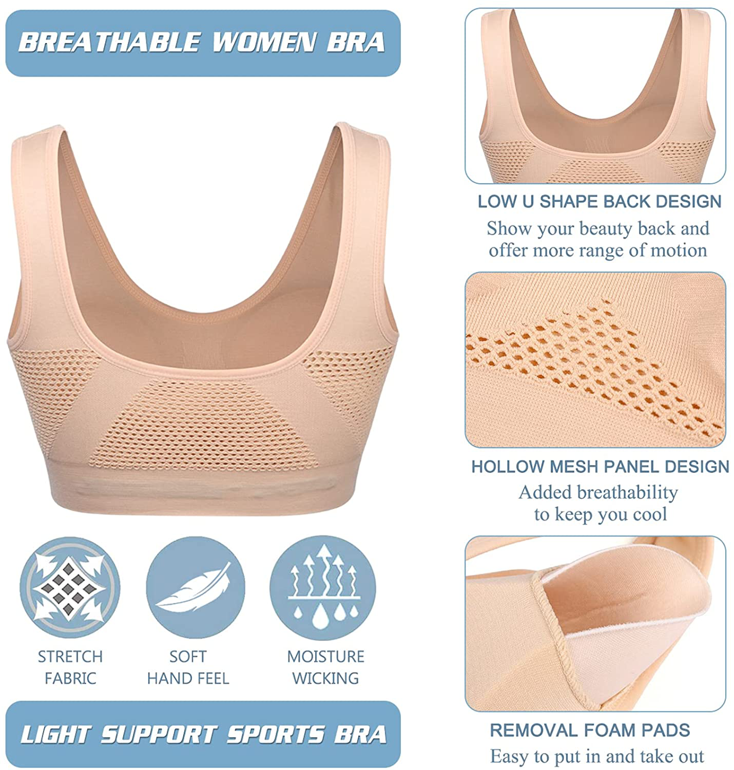 Women Sports Bra Comfortable Sleep Bras No Underwire Seamless Workout Yoga Bra of 3 Pack Apparel & Accessories > Clothing > Underwear & Socks > Bras Kylie Max   