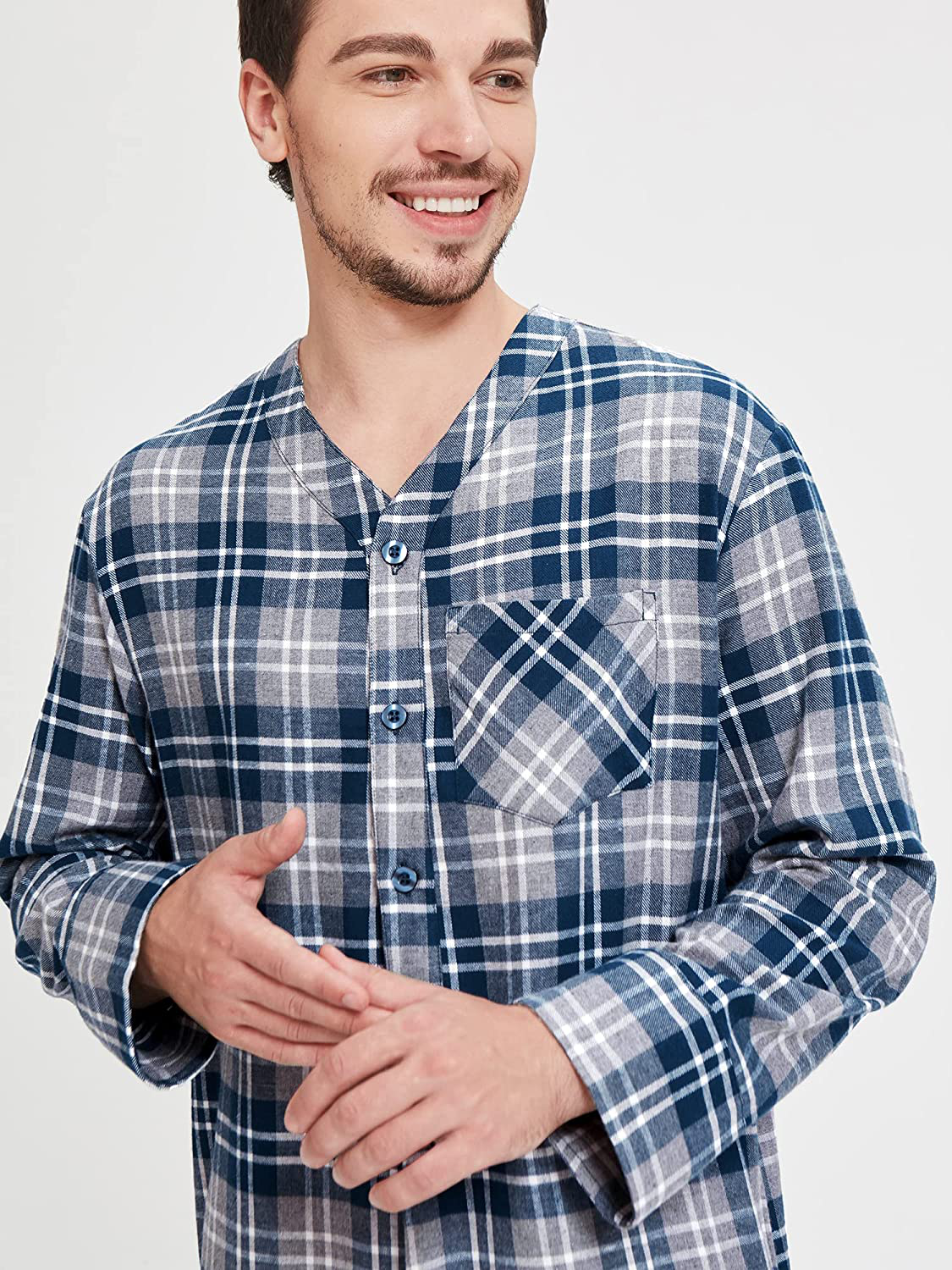 SIORO Men'S Flannel Nightshirt Plaid Cotton Nightwear Loose Pajama Sleep Shirt Apparel & Accessories > Clothing > Sleepwear & Loungewear > Nightgowns Kylie Max   