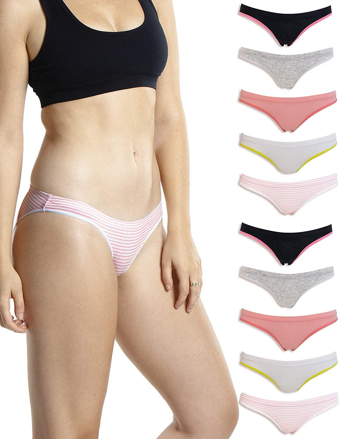 Emprella Women Underwear, 10 Pack Womens Cotton Stretch Bikini Panties for Ladies Apparel & Accessories > Clothing > Underwear & Socks > Underwear Emprella Assortment 2 X-Large 