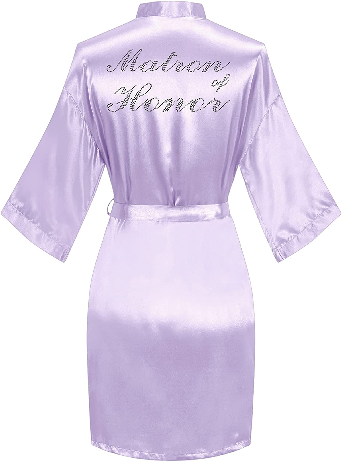 Sunshinemall Women'S Satin Kimono Robes with Rhinestones Bride Bridesmaid Short Sleepwear Wedding Dressing Gown Apparel & Accessories > Clothing > Sleepwear & Loungewear > Robes sunshinemall Matron of Honor-light Purple Small-Medium 