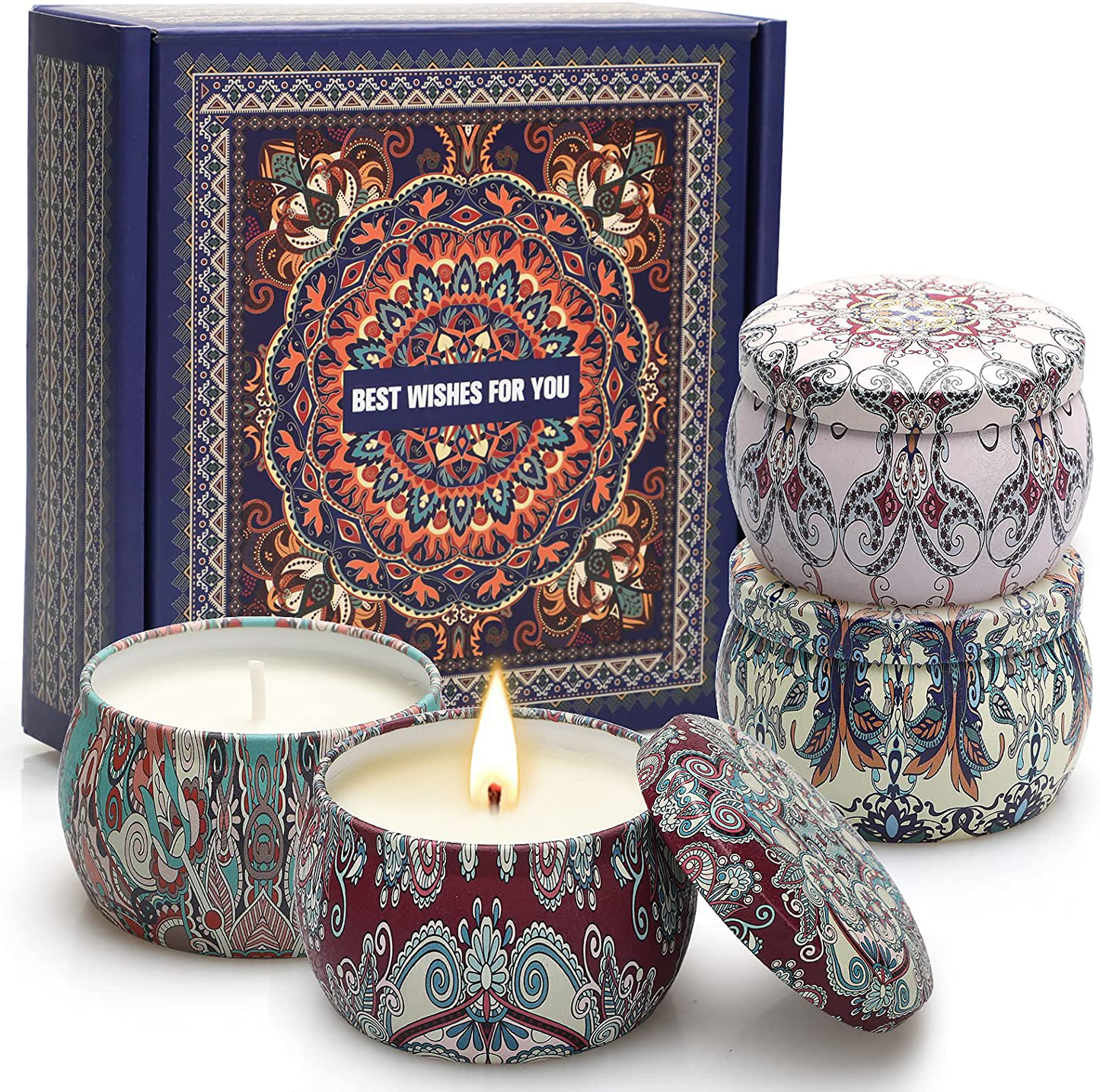 Scented Candle Gifts for Women, 4 Pack 4.4 oz Aromatherapy Candles, Stress Relief Gifts for Girlfriend, Teacher, Mom, Anniversary, Birthday Arts & Entertainment > Party & Celebration > Gift Giving Feibao Navy Blue  
