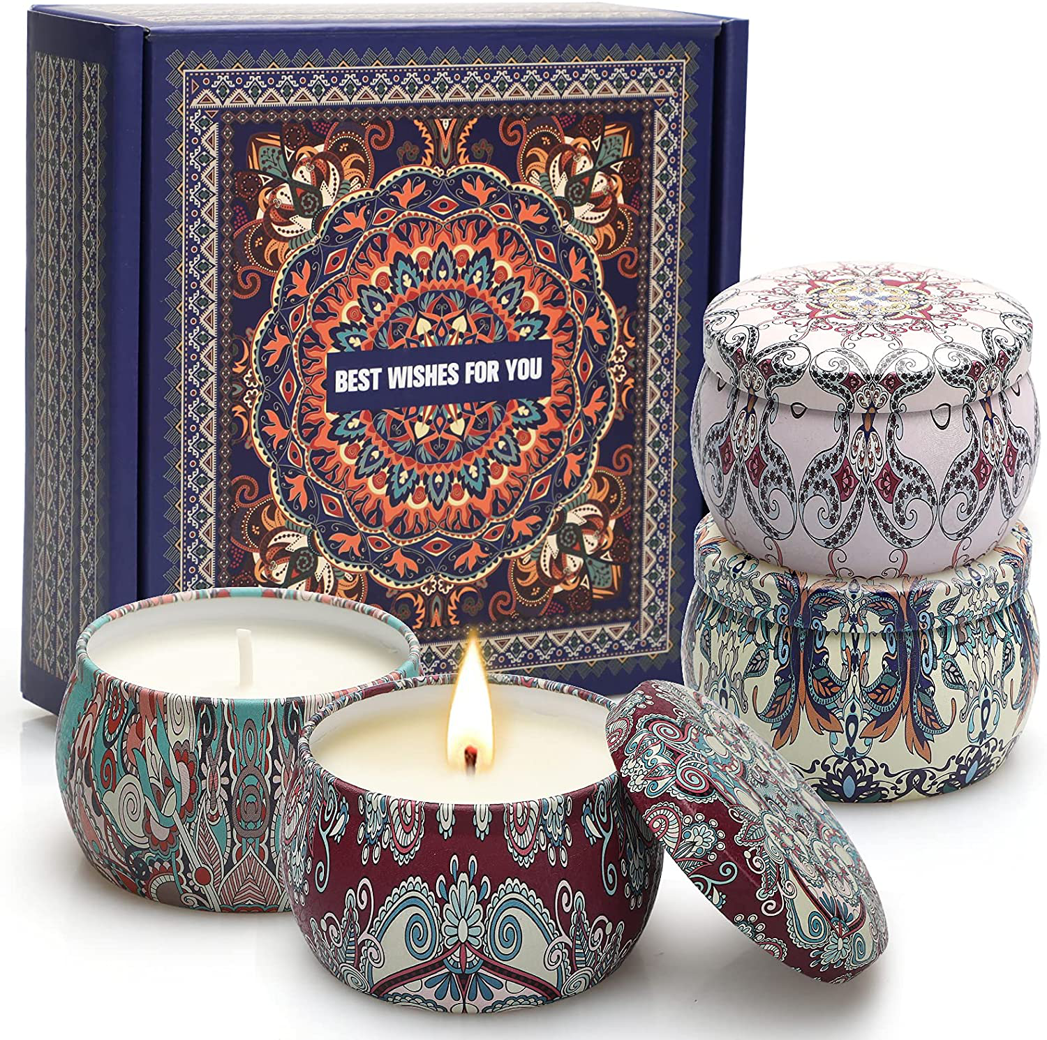 Scented Candle Gifts for Women, 4 Pack 4.4 oz Aromatherapy Candles, Stress Relief Gifts for Girlfriend, Teacher, Mom, Anniversary, Birthday Arts & Entertainment > Party & Celebration > Gift Giving Feibao Navy Blue  