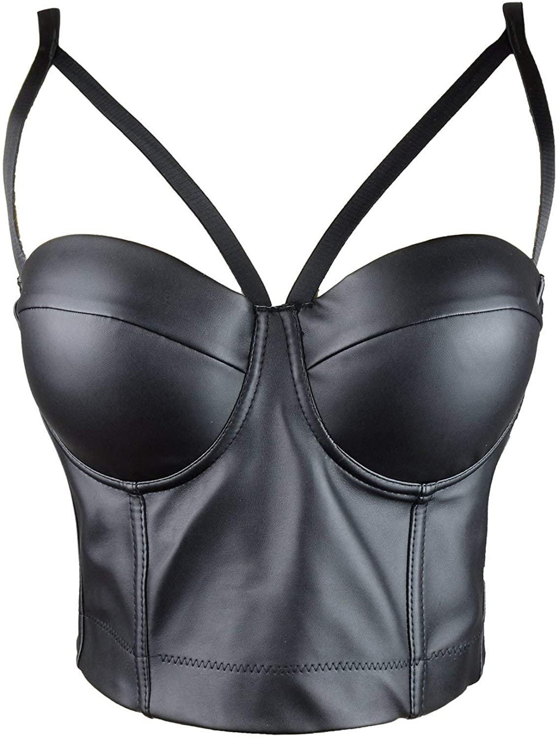 ELLACCI PU Leather Sexy Cut Cross Bustier Crop Top Gothic Women'S Corset Top Bra Apparel & Accessories > Clothing > Underwear & Socks > Lingerie ELLACCI   